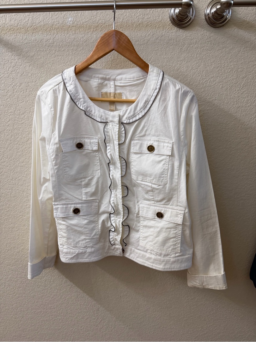 Michael Kors Cream Ruffle-Trim Utility Jacket Vintage